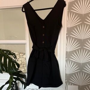 Black Sleeveless Button-Up Romper